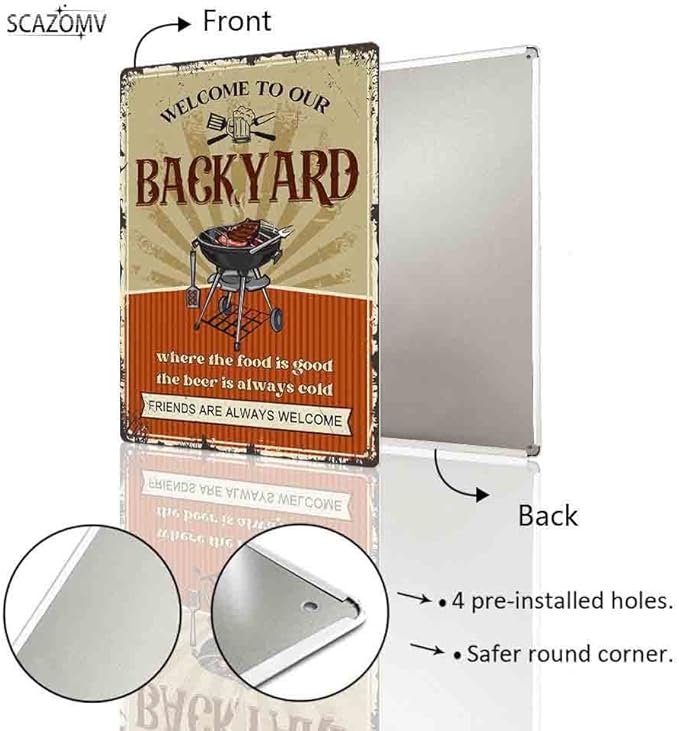 SCAZOMV Welcome To Our Backyard Sign 8" X 12" Funny Patio Outdoor Pool Backyard Bar Sign Decoration Farmhouse Sign Home Decor Wall Art