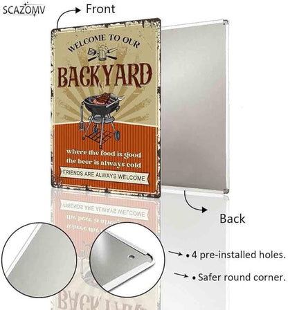SCAZOMV Welcome To Our Backyard Sign 8" X 12" Funny Patio Outdoor Pool Backyard Bar Sign Decoration Farmhouse Sign Home Decor Wall Art