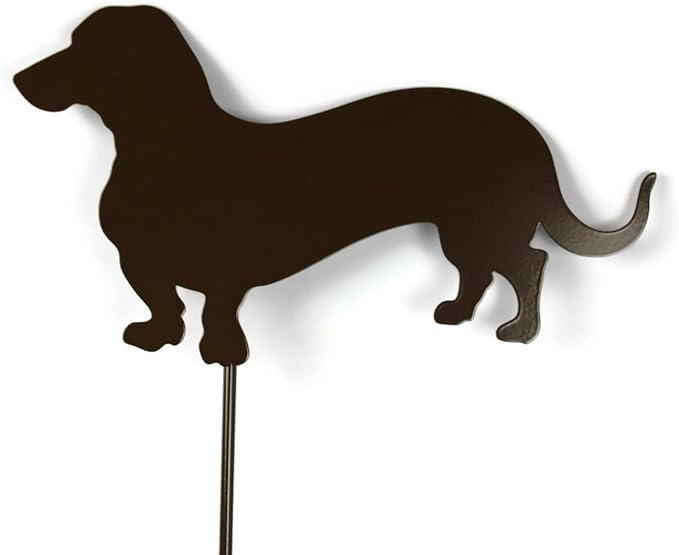 Pets and Farm Animals Metal Garden Landscape Stake (11.5" Wide Wiener Dog on Stake, Gloss Brown)