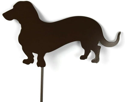 Pets and Farm Animals Metal Garden Landscape Stake (11.5" Wide Wiener Dog on Stake, Gloss Brown)