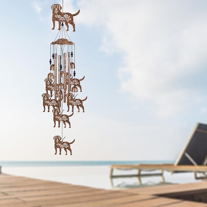 37" Dog Wind Chimes Outdoor Indoor Decor - with 4 Tubes 6 Bells 7 Dogs Wind Chime, Mobile Romantic Dog Wind Catcher, Dogs Windchimes for Home, Mom Gifts, Balcony, Tree, Festival, Garden Decoration