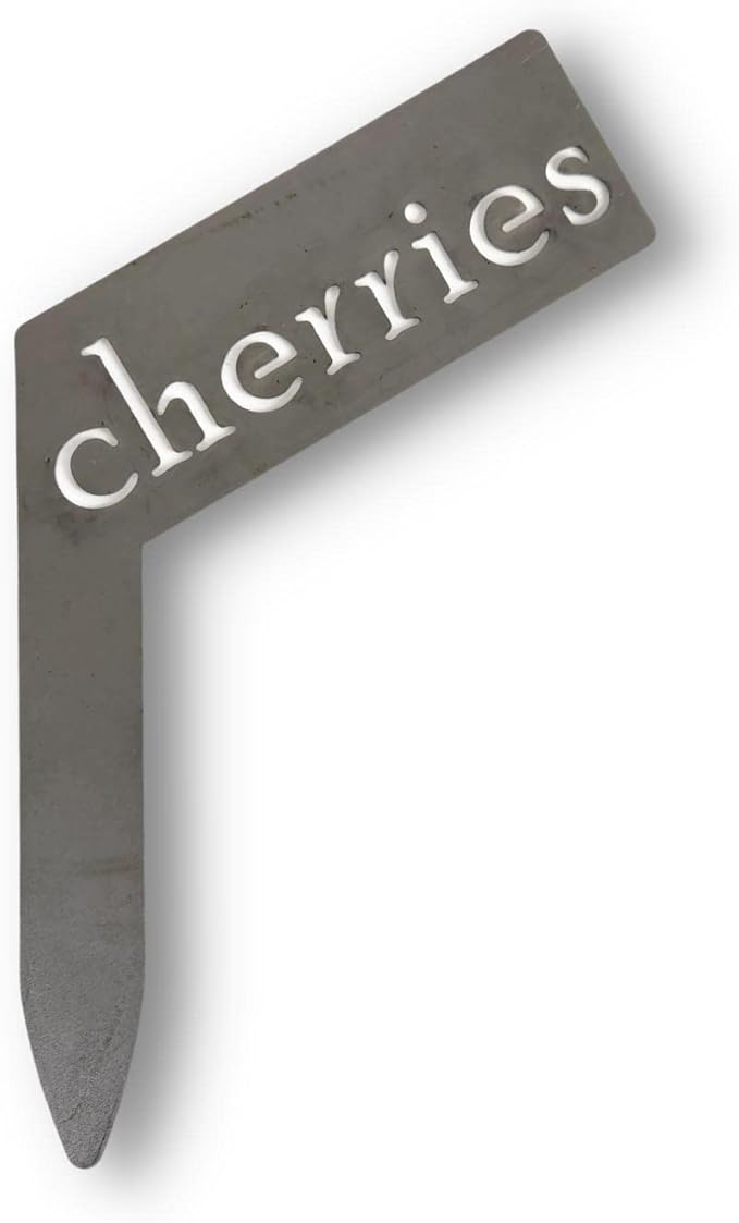 Planter Size Small Metal Garden Plant Vegetable Flower or Herb Markers 13.5 Inches Tall (cherries, Raw, Unfinished Steel)