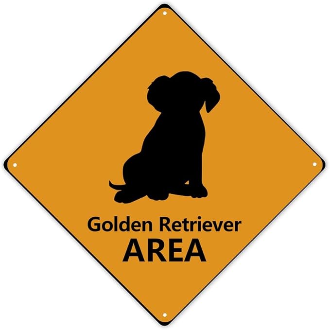 Caution Golden Retriever Crossing XING Tin Sign Golden Retriever Dog Area Warning Street Sign Golden Retriever Novelty Road Sign for Outdoor Home Driveway Garden Yard Park 12x12in