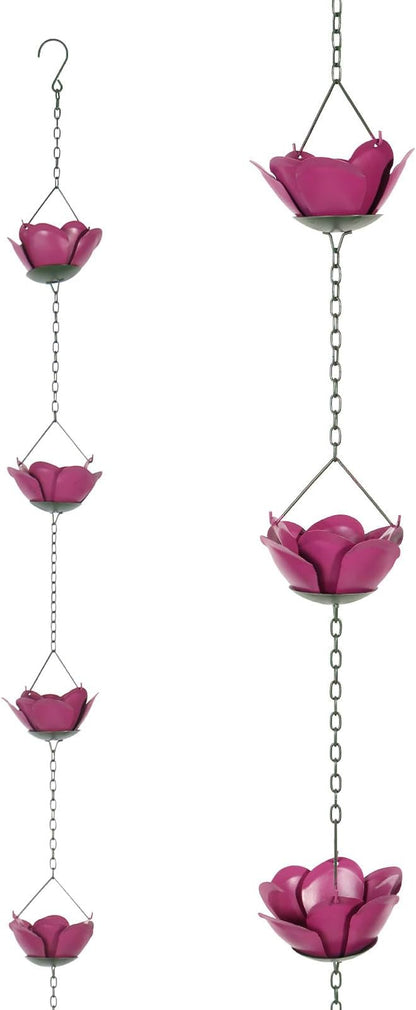 Rain Chains for Gutters Downspout, Outside Downspouts Metal Rain Catcher Diverter, 7.38 Ft Retro Rain Chains Decorative with Hook for Windowsill Garden Patio
