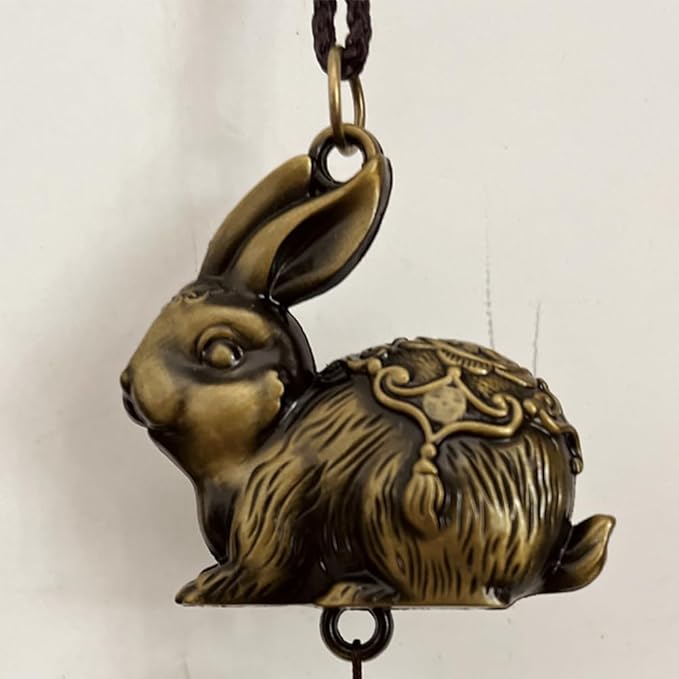 GANAZONO Retro Metal Wind Chime with Rabbit Design Hanging Wind Bell for Outdoor Garden Patio Wall Decor 17.9 Inch Durable Metal Bell Feng Shui Charm