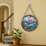 Stained Glass Window Hanging - Sunset Ocean Whale Sun Catchers Indoor Stained Glass Panels Wall Decor for Mom Wife Lovers Festive