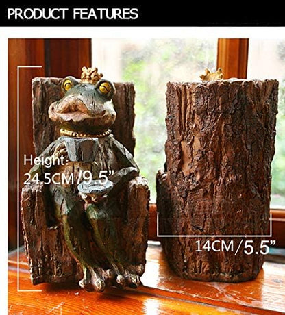 KiaoTime Large Queen Coffee Frog Sitting on Tree Stump Statue Drinking Coffee Indoor Outdoor Patio Garden Statue Decoration Collectible Frog Figurine Statue Model Sculpture (9.5" Frog On Tree Stump)