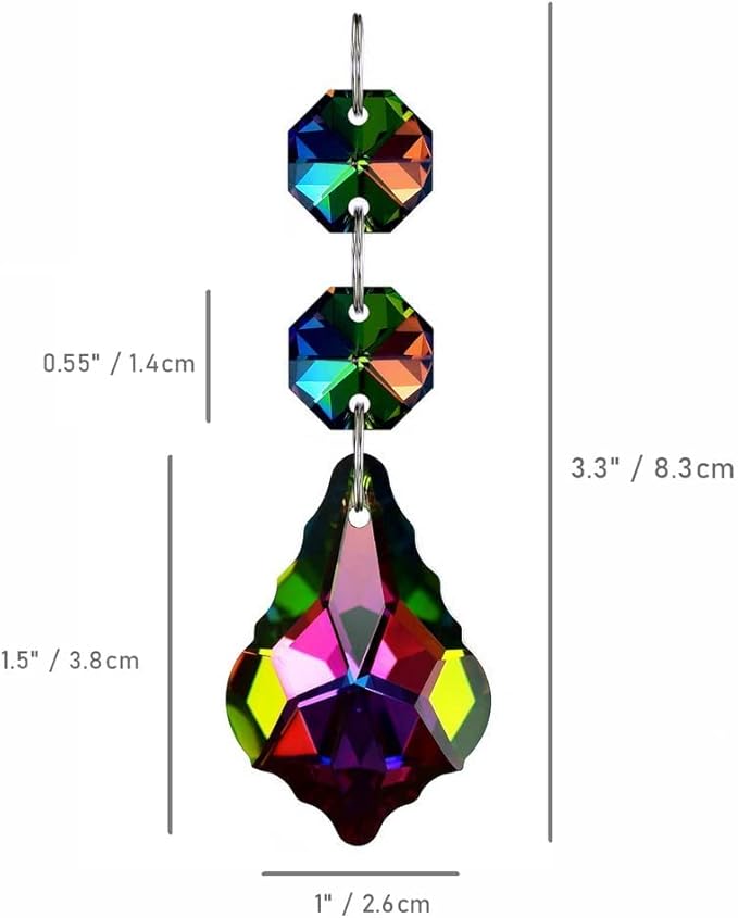 20pcs Chandelier Crystals Maple Leaf Prism Pendant Parts Connected Glass Octagon Beads Chain for Chandelier Decoration 38mm (Rainbow)
