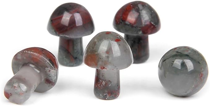 15PCS African Bloodstone Natural Stones Mushroom Sculpture Decor Crystal for Home Crafts Flower Pot Gemstone Mini Mushroom Hand Making Yard Decoration
