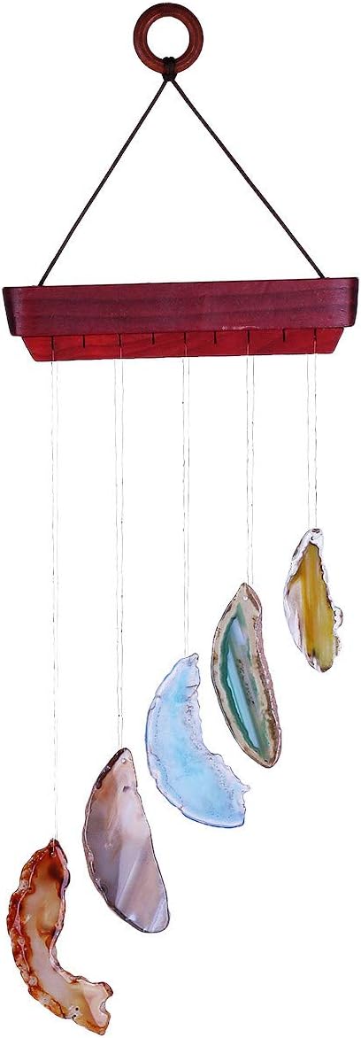 Nupuyai Wind Chimes - Unique Agate Slices Geode Stone Wind Chimes Indoor Outdoor, Healing Stone Windchime Hanging Ornament for Home Garden, 13.8-19.7'', Rainbow Agate