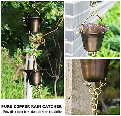 Decorative Rain Chains Waterfall, Rain Chain Copper Rain Chain Extension, Ancient Temple Eaves Water Guide Rain Chain Cups, Rain Catcher Wind Chime for Downspouts, Garden Decorative ( 260cm (8.5ft))