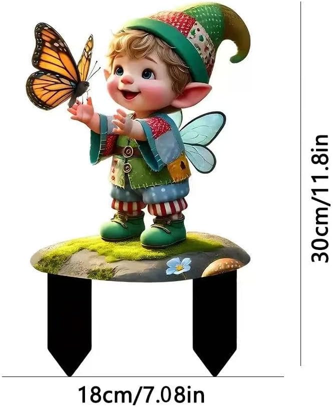 2D Gnome Butterfly Acrylic Garden Stake Decorative Yard Lawn Planter Outdoor Ornamen(#14 Style)