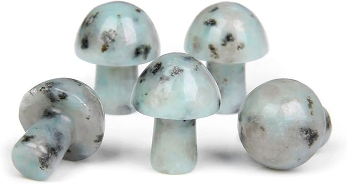 15PCS Blue Jasper Natural Stones Mushroom Sculpture Decor Crystal for Home Crafts Flower Pot Gemstone Mini Mushroom Hand Making Yard Decoration