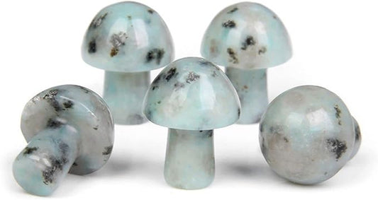 15PCS Blue Jasper Natural Stones Mushroom Sculpture Decor Crystal for Home Crafts Flower Pot Gemstone Mini Mushroom Hand Making Yard Decoration