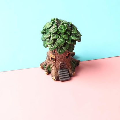 2PC Resin Fairy Tale Treehouse Figurine, Miniature Garden Gnome Home, Plant-Themed Collectible for Indoor/Outdoor Decor & DIY Bonsai/Fairy Garden