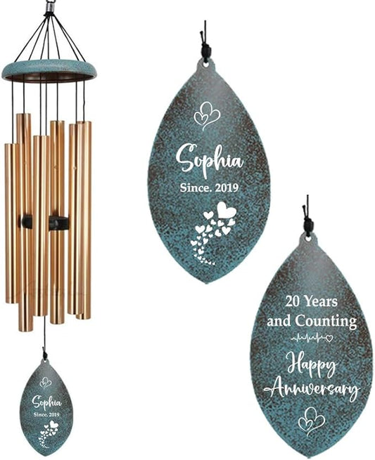 ASTARIN Personalized 20th 50th Anniversary Wind Chime, Happy Anniversary Wedding Valentine's Day Gift for Wife Husband Men Women Sister, Keepsake Decorations for Parents Couples(Produced in USA)