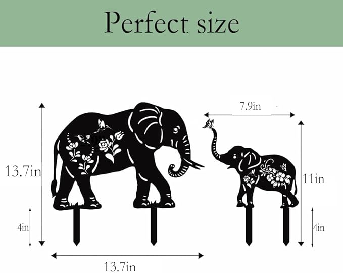 Elephant Metal Decorative Garden Stakes(2 Pack), Elephant Gifts for Women/Men Silhouette Statues for Yard Art, Outside, Patio, Outdoor Decor, Garden Decorations, Lawn Ornaments