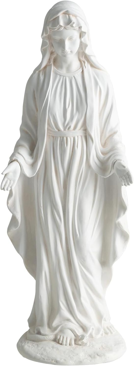Giantex Virgin Mary Garden Statue 29.5", Blessed Mother Outdoor Religious Statue with Serpent, Weather-Resistant MgO Catholic Yard Decor for Lawn, Patio, Prayer Garden & Memorial, Distressed Ivory