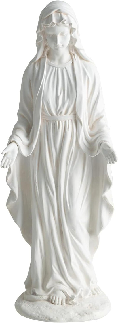 Giantex Virgin Mary Garden Statue 29.5", Blessed Mother Outdoor Religious Statue with Serpent, Weather-Resistant MgO Catholic Yard Decor for Lawn, Patio, Prayer Garden & Memorial, Distressed Ivory