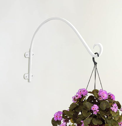 Monarch Abode Hanging Basket Hooks, Heavy Duty Metal Plant Hangers Outdoor or Indoor for Flower Basket, Wall Fence Hooks for Bird Feeder Bracket, Set of 2, 14-inch White Plant Wall Hanger