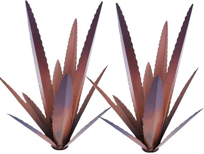2PCS Large Tequila Rustic Sculpture, Wind Resistant Metal Agave Plants Garden Art for Outdoor Home Decor, DIY Hand Painted Metal Agave Yard Sculpture Statue Garden Lawn Ornament Gift (2, Brown)