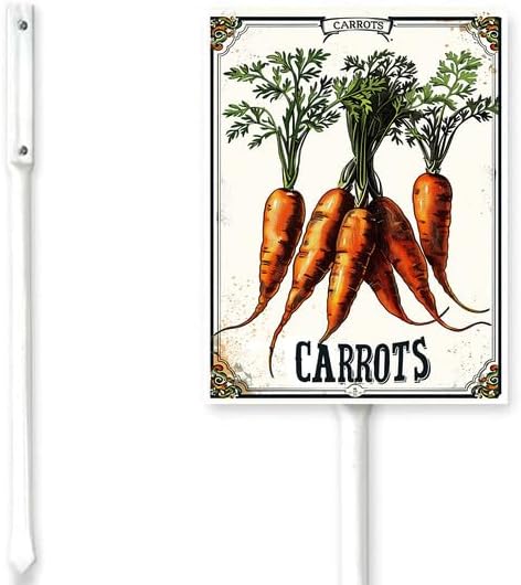 Bidesign (7X8.8) IN Carrots Aluminum Vegetable Garden Sign With Stake Vegetable Plant Marker Garden Stake Tags With Vegetable Names fFor Nursery Outdoor Vegetable Garden Fence Decoration