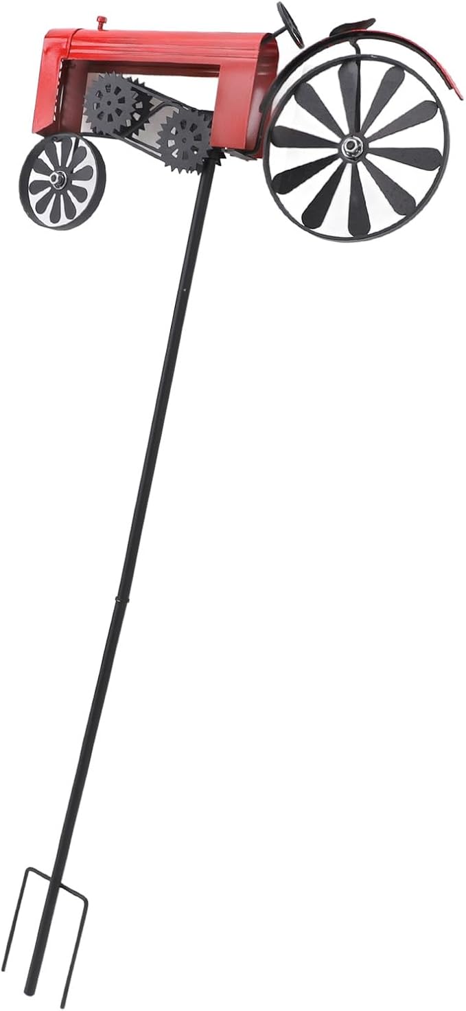 Farm Tractor Windmill,Tractor Wind Spinner Yard Ground Stake Statue Garden Windmill Decoration Lawn Floor Stakes Art Ornament for Outdoor Garden Yard Patio Decor (Red)