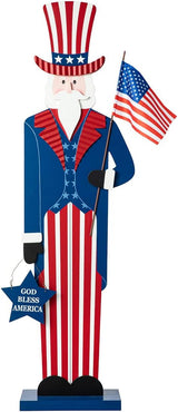 Glitzhome Patriotic 4th of July Wooden Porch Sign Independence Day 40" H Americana Uncle Sam Porch Decor Vertical Front Door Sign for Memorial Day Sign Home Front Door Yard Party Decor