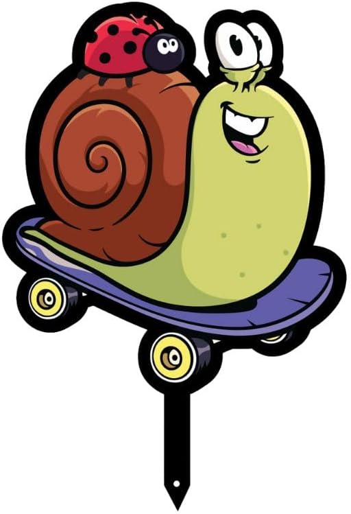 Garden Outdoor Small Metal Art 7"x 6" Weather Resistant Lawn Ornaments Sturdy Stakes Yard Sign Decoration for Patio (Skateboarding Snail)