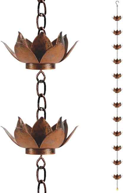 8.5 ft Lotus Rain Chain, 12 Cups Decorative Rain Chains for Gutters, Replacement for Downspout, Adjustable Length