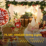Fairy Lights 65Ft 1000LED Warm White Waterproof Plug-in String Lights - Timer & Remote