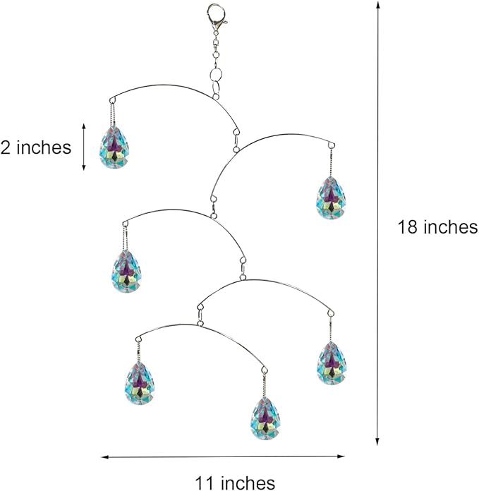 DIY Crystal Sun Catcher Wind Chime, Hanging Prisms Rainbow Maker Suncatcher for Home and Garden Decoration (FL-50AB-6WG)