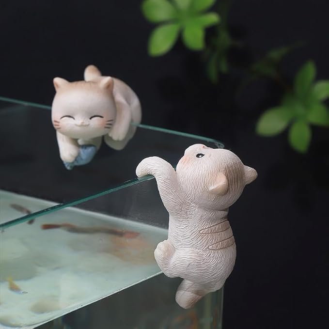 Miniature Hanging Cat Figurines Flower Pot and Vase Hugger Cute Resin Kitten Bonsai Terrarium Edge Decor Planter Pot Hanger Fairy Garden Ornaments