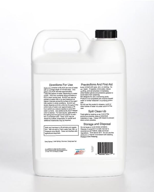 Pond Champs Black Lake & Pond Dye – One Gallon of Deep Black Pond Colorant – Treats 1 Acre - Safe for Fish, Wildlife, Pets & Children