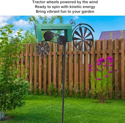 Farm Tractor Windmill,Tractor Wind Spinner Yard Ground Stake Statue Garden Windmill Decoration Lawn Floor Stakes Art Ornament for Outdoor Garden Yard Patio Decor (Green)