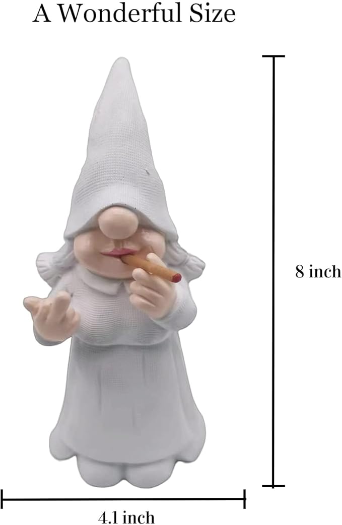 MINICAR Middle Finger Lady Gnome Statue Outdoor Decor, Naughty Smoking Sculptures Garden Yard Decorations, 8'' Tall