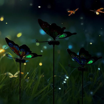Butterfly Garden Decor for Outside,3 Pack Garden Stakes Decorative Stained Glass Butterfly Decoration Porch Yard Art Outdoor and Garden