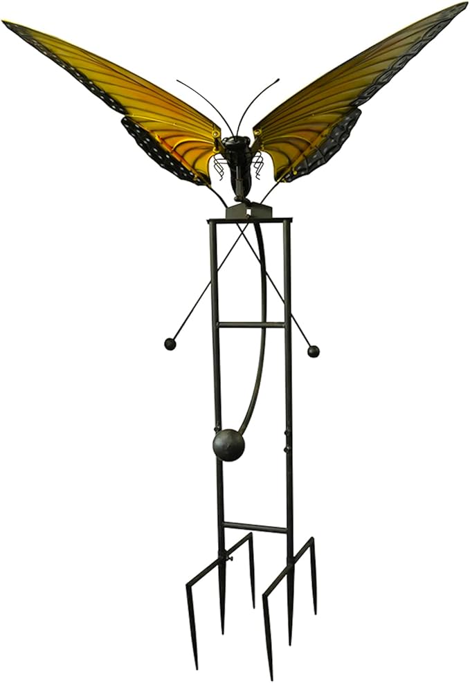 Red Carpet Studios Garden Stake Yard Art Metal and Glass Balance Rocker with Heavy Duty Stake, 67 Inches Tall, Butterfly