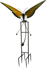 Red Carpet Studios Garden Stake Yard Art Metal and Glass Balance Rocker with Heavy Duty Stake, 67 Inches Tall, Butterfly