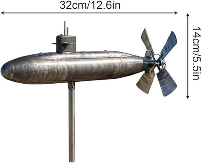 Submarine Wind Spinner, Outdoor Garden Windmill for Yard, Rotating Metal Wind Sculpture with Blades, Motion Art Propeller Spinner, Patio Lawn Decor