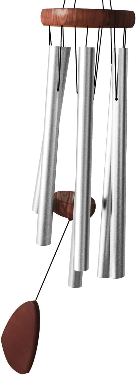 Wind Chimes for Outside with Wood Wind Catcher, 37 Inches Large Aluminum Windchimes Outdoors for Patio Decoration & Zen Atmosphere, Best Gifts for Mom(Silver)