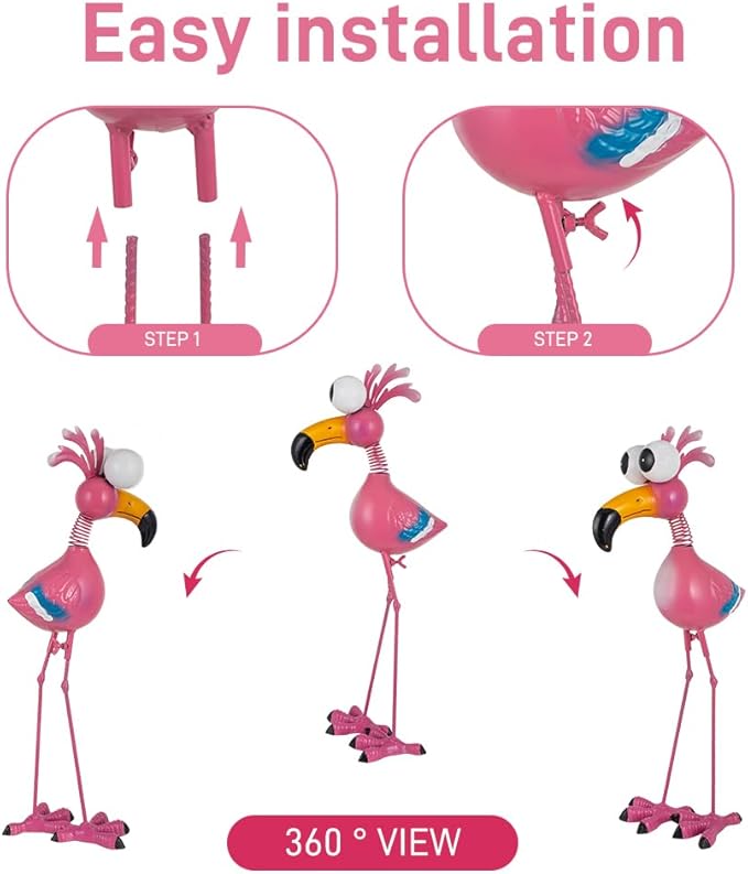 Flamingo Metal Garden Statues Outdoor Decor, Funny Pink Flamingo Bird Outdoor Sculptures Yard Art Decoration for Home Patio Lawn Backyard, Gift for Lovers Moms Women