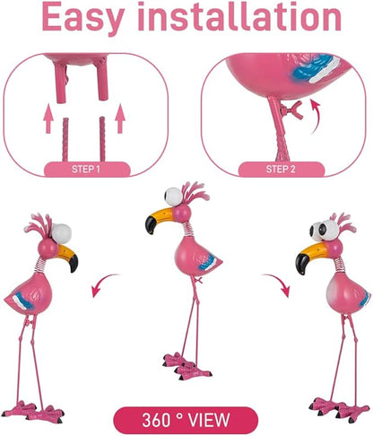 Flamingo Metal Garden Statues Outdoor Decor, Funny Pink Flamingo Bird Outdoor Sculptures Yard Art Decoration for Home Patio Lawn Backyard, Gift for Lovers Moms Women