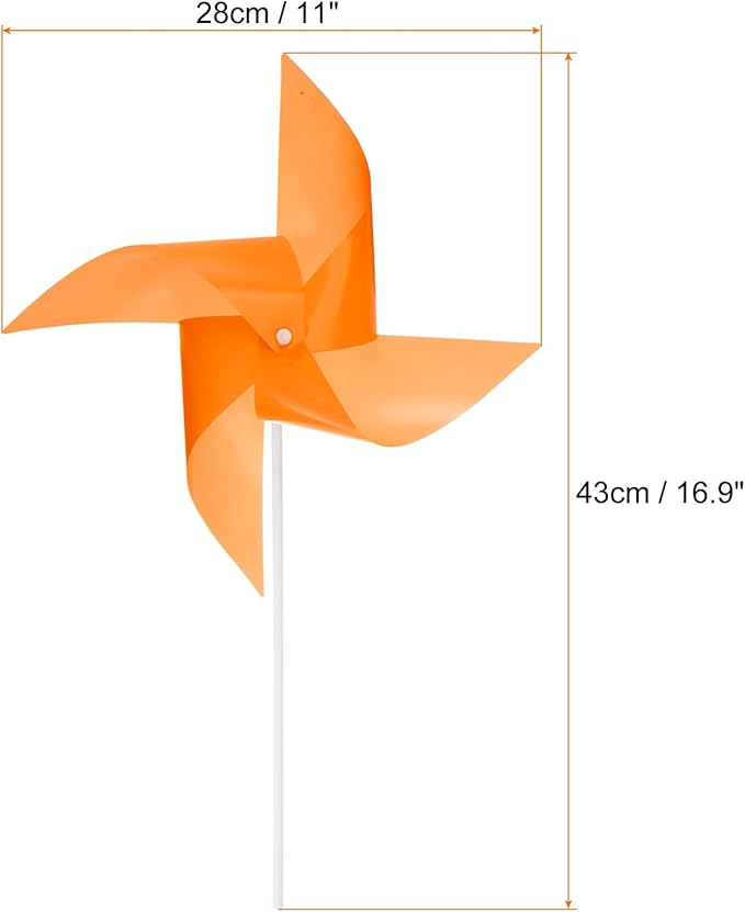 HARFINGTON 50pcs Windmills for The Yard Garden 17" x 11" 4 Leaves Pinwheels Wind Mills Spinners Windproof Waterproof Bird Devices with Stakes for Patio Decor, Orange