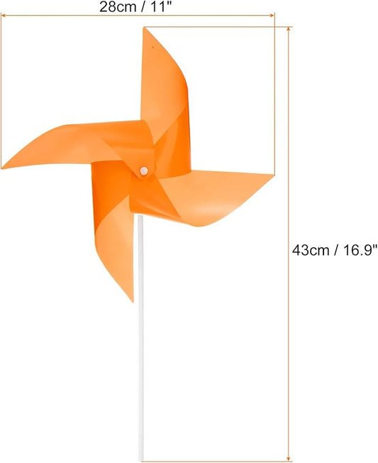 HARFINGTON 50pcs Windmills for The Yard Garden 17" x 11" 4 Leaves Pinwheels Wind Mills Spinners Windproof Waterproof Bird Devices with Stakes for Patio Decor, Orange