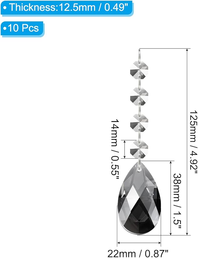 PATIKIL Teardrop Crystal Chandelier Pendants Beads, 10 Pack 125mm Length 38mm Chandelier Prisms Parts Ornaments Hanging Beads for DIY Arts Crafts Decoration, Electroplating Gray