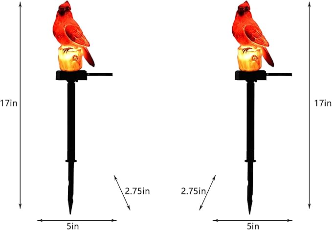 Red Cardinal Figurine Solar Light 2 Pack Garden Decor Outdoor Stake Patio Yard Art Lawn Dad Grave Decorations for Cemetery Mother Day Memorial for Mom Gravesite