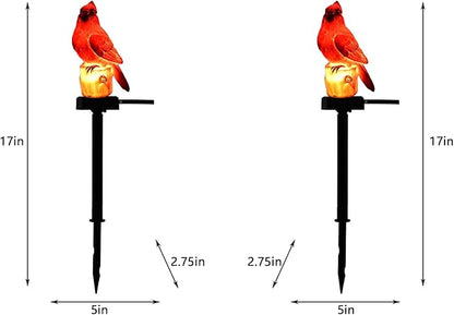 Red Cardinal Figurine Solar Light 2 Pack Garden Decor Outdoor Stake Patio Yard Art Lawn Dad Grave Decorations for Cemetery Mother Day Memorial for Mom Gravesite