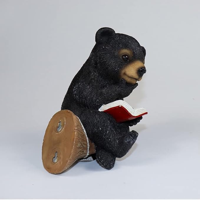 Sitting Bear Tree Hugger with Solar LED Light, Cute Bear Reading Book Garden Statue, Resin Animal Figurine Outdoor Decor, Yard Art Sculpture for Lawn, Yard, Patio, Porch Ornaments