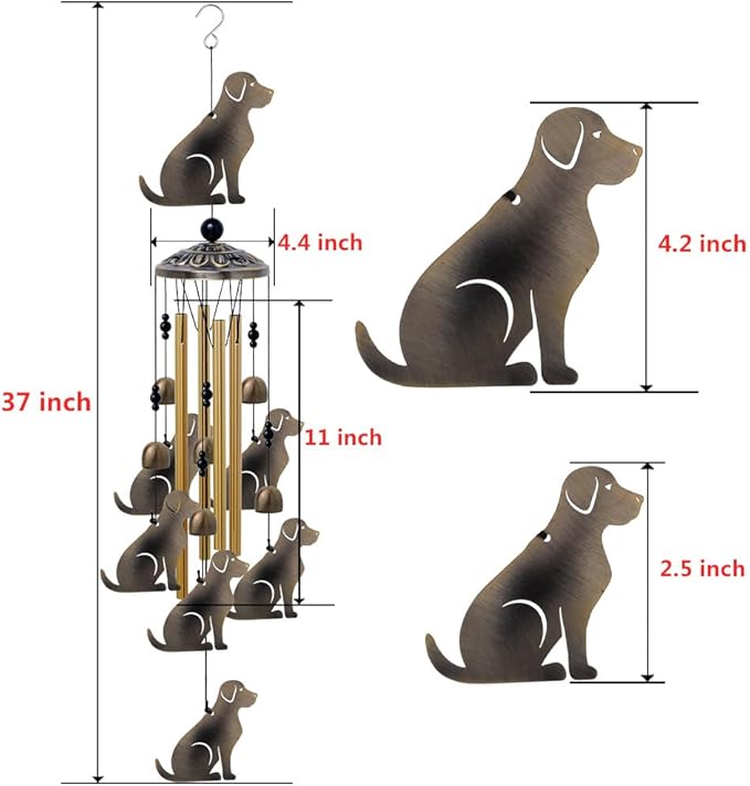 Garden Dog Wind Chimes Outdoor Indoor Decor - with 4 Tubes 7 Dogs Wind Chime, Mobile Romantic Wind Catcher, Bronze Wind Bells for Home, Mom Gifts, Balcony, Tree, Festival, Garden Decoration